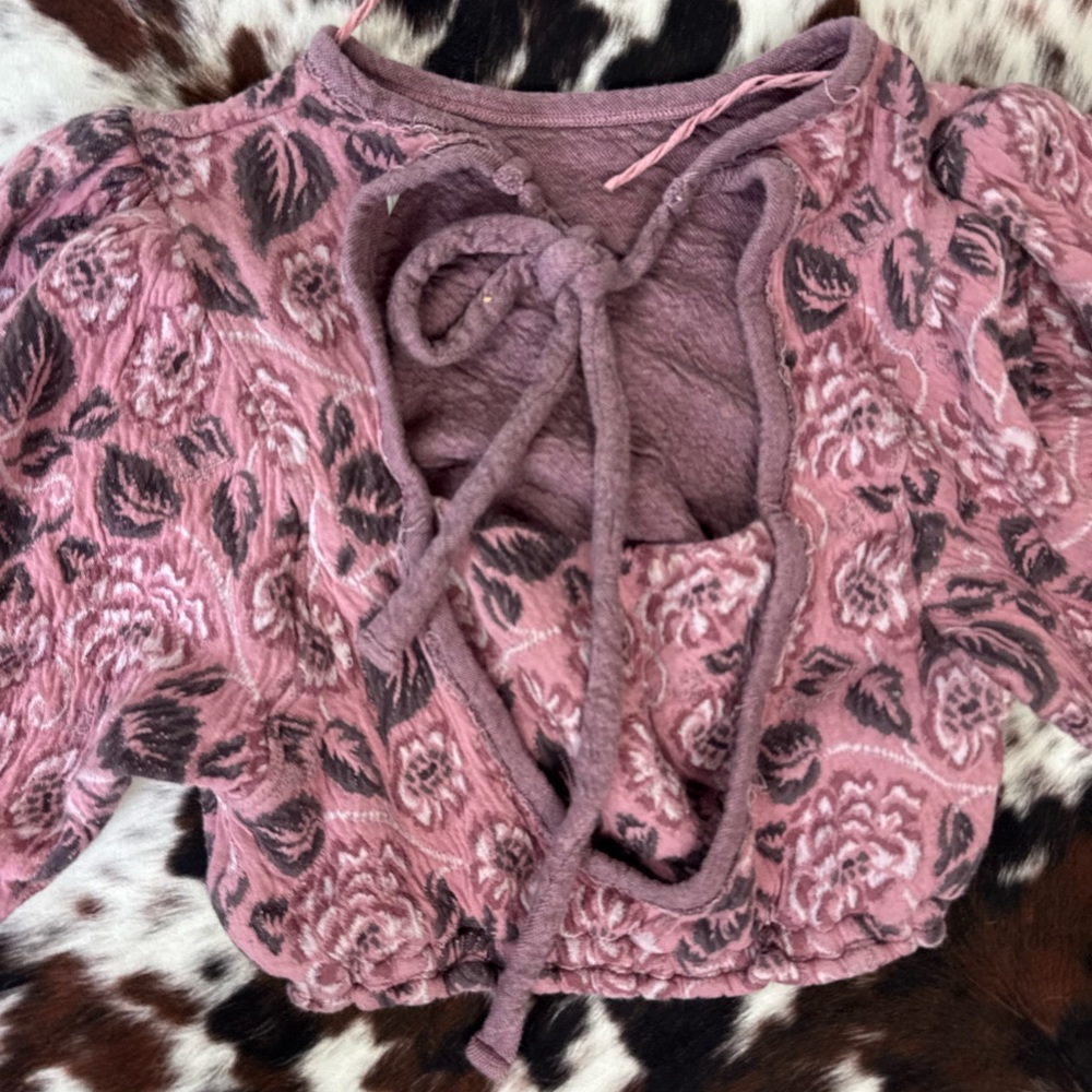 Free People “no ordinary top” Pink Floral Open-Back Crop Top Sz Small - Picture 6 of 9
